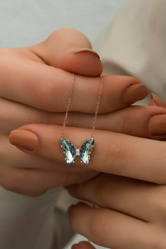 GLASS BUTTERFLY AZUL HALSKETTE