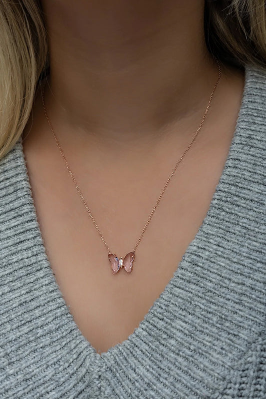 GLASS BUTTERFLY ROSÉ HALSKETTE