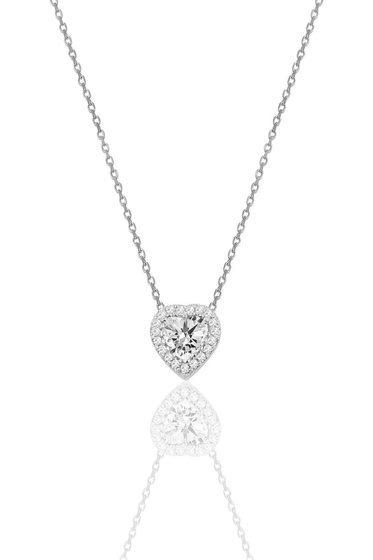 Einzelstück® Halskette mit Herz Anhänger 925 Silber I Zirkonia Herz Kristall I Damenkette I Silberkette Collier L'amour (Weißes Herz Silber Kette)
