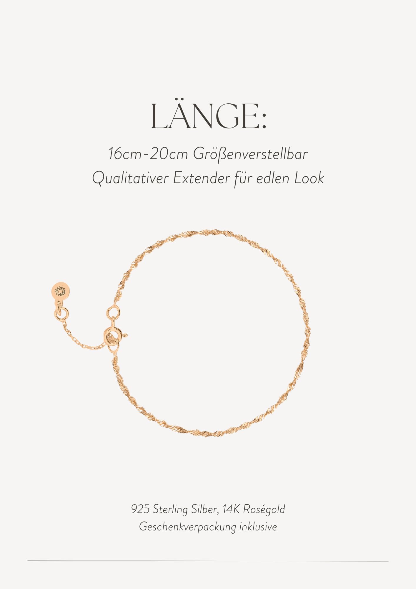 Singapur Armband 925 Sterling Silber Rosegold