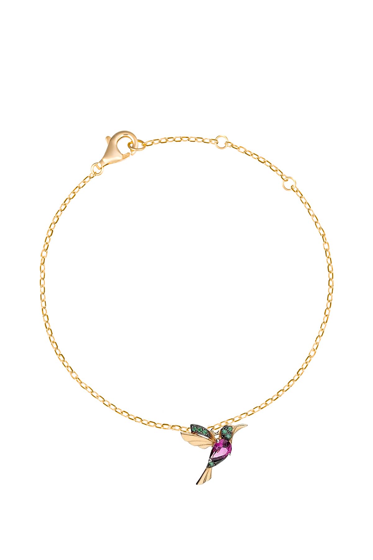 Einzelstück® Kolibri Fußkette I 925 Sterling Silber Fußkettchen mit Vogel Design I 14K Gold & Rosegold I Hummingbird Vogel mit Zirkonia Steinen I Allergikerfreundlicher Echtschmuck (Gold)