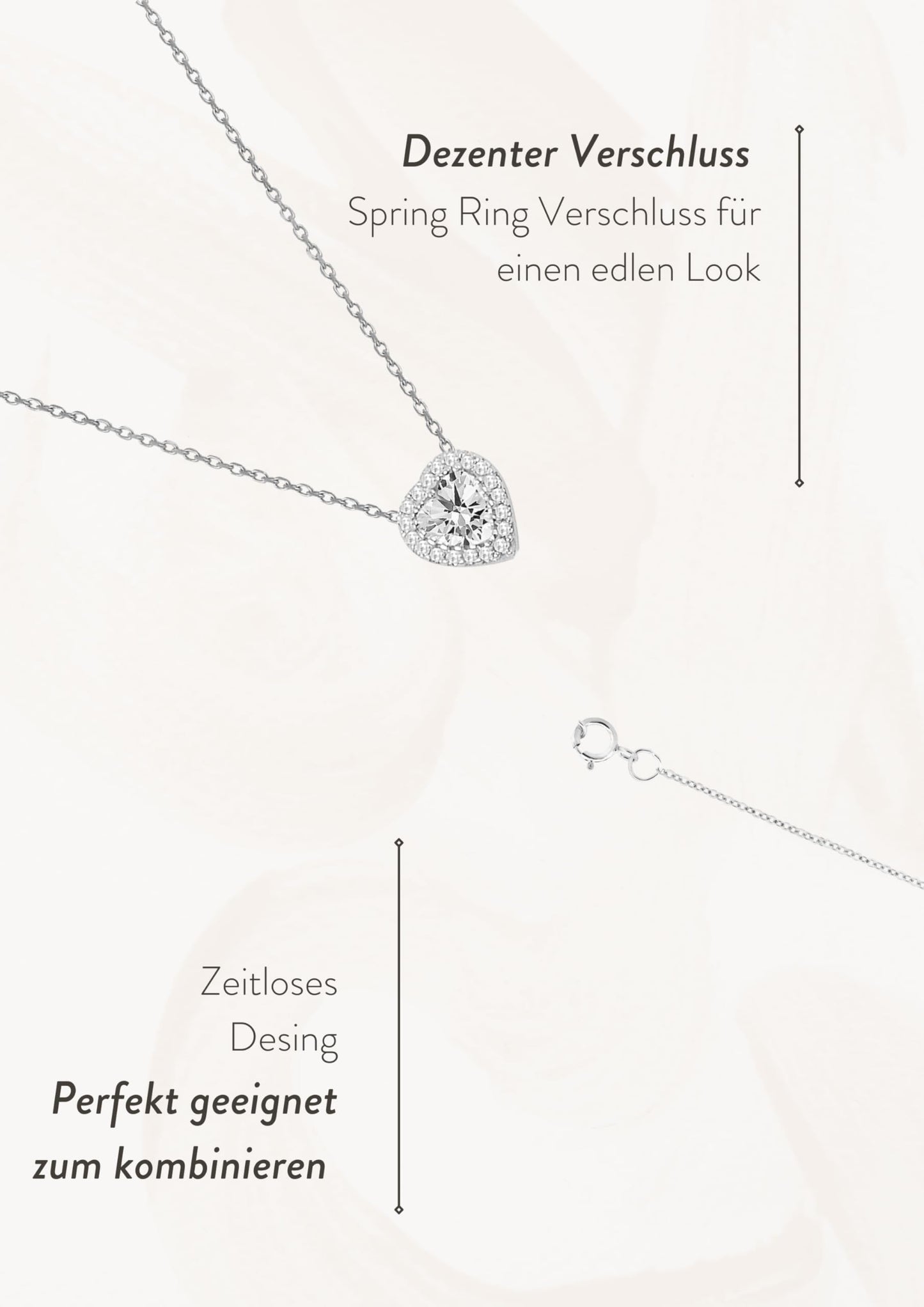 Einzelstück® Halskette mit Herz Anhänger 925 Silber I Zirkonia Herz Kristall I Damenkette I Silberkette Collier L'amour (Weißes Herz Silber Kette)