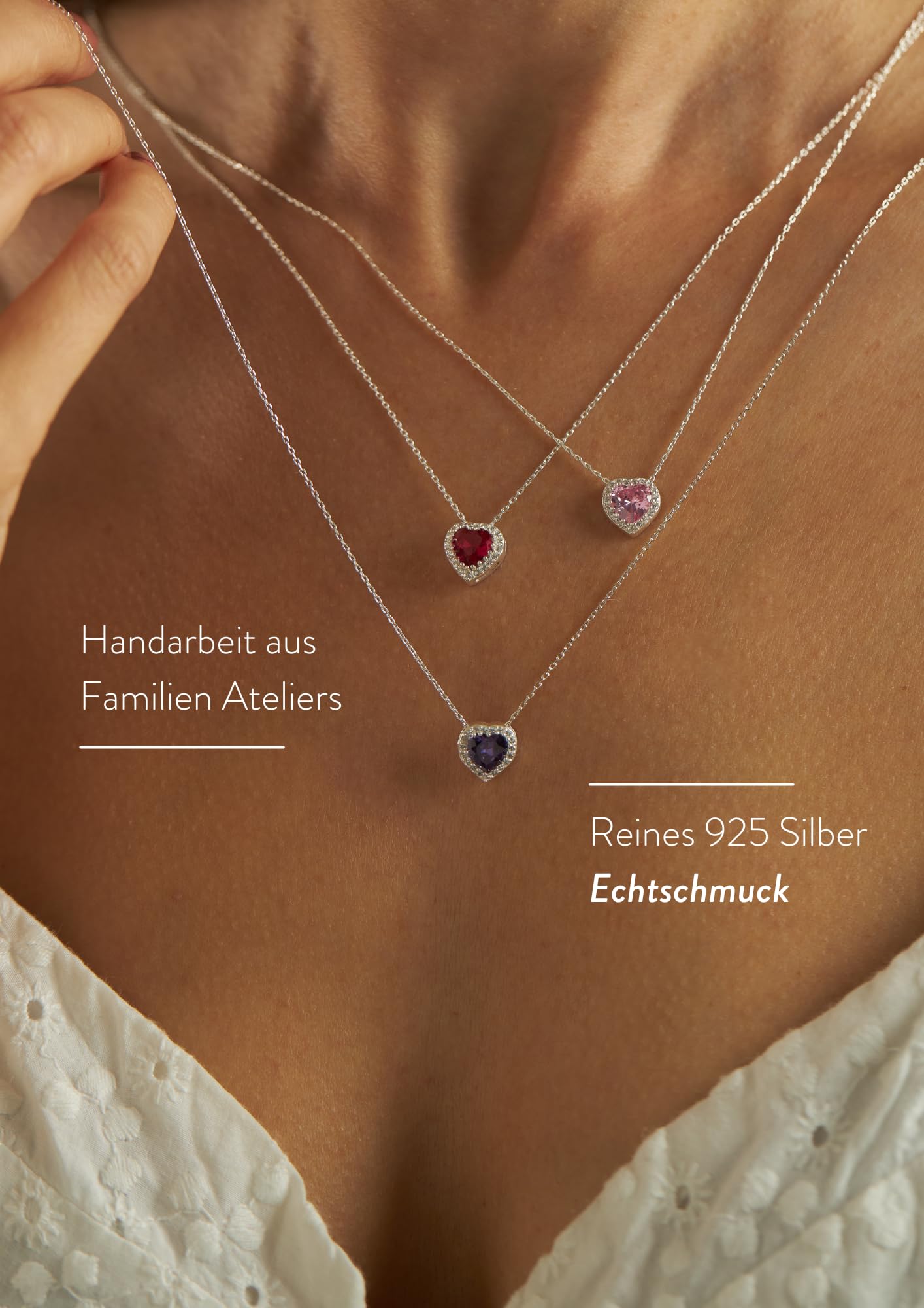 Einzelstück® Halskette mit Herz Anhänger 925 Silber I Zirkonia Herz Kristall I Damenkette I Silberkette Collier L'amour (Weißes Herz Silber Kette)