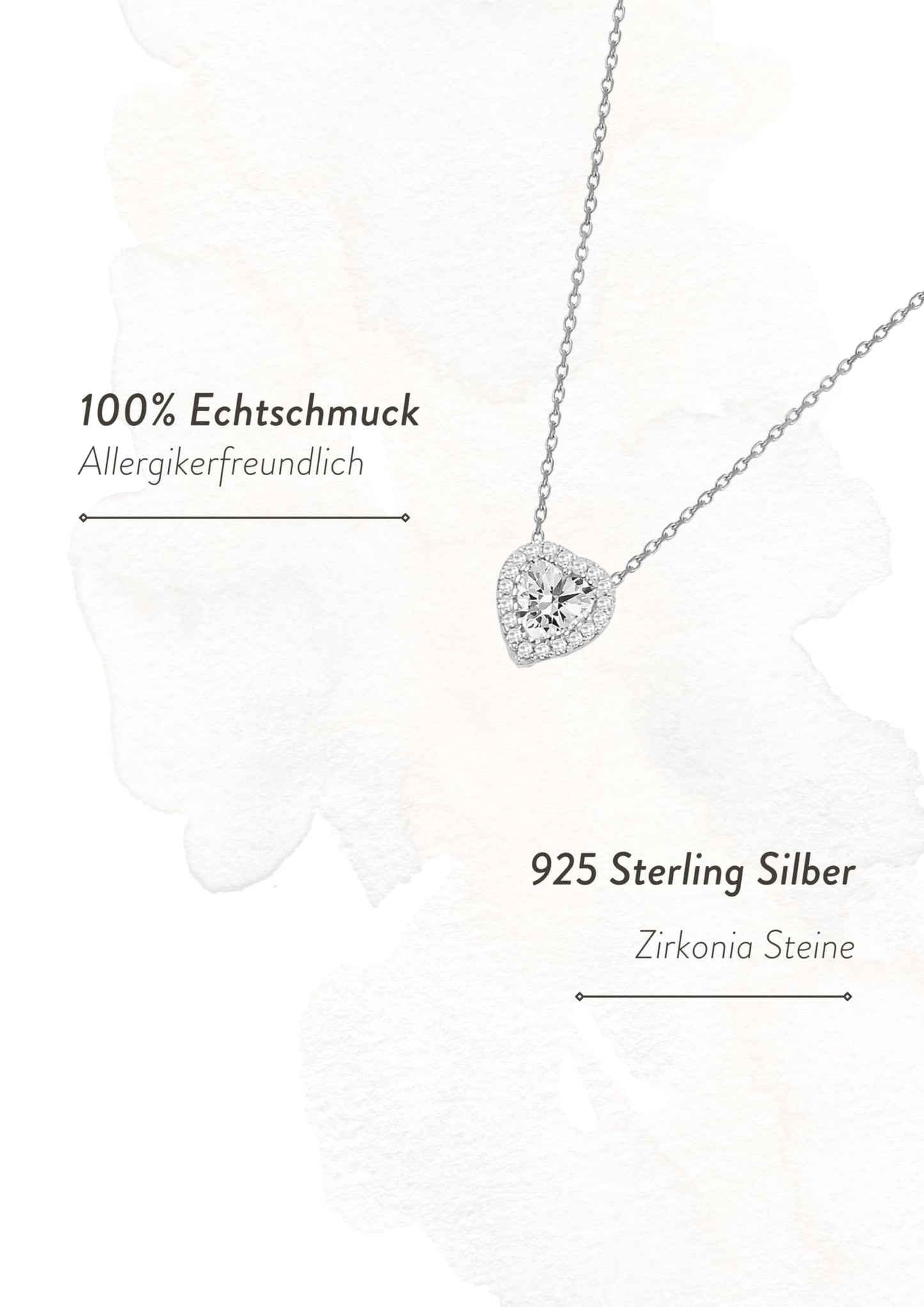 Einzelstück® Halskette mit Herz Anhänger 925 Silber I Zirkonia Herz Kristall I Damenkette I Silberkette Collier L'amour (Weißes Herz Silber Kette)